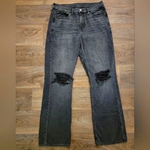 American Eagle Black Ripped High-Waisted Baggy Straight Jean